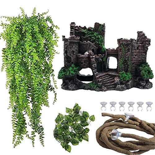 PINVNBY Harz-Klassiker Burg Reptilien Habitat Dekorationen Eidechse Höhle Terrarium Realistische Details Ornament Aquarium Zubehör für Chamäleon, Schlange, Gecko und Einsiedlerkrebse von PINVNBY