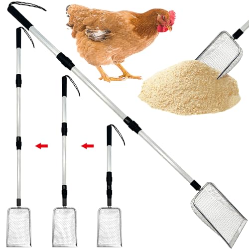 PINVNBY Hühnerkotschaufel aus Edelstahl, 3-in-1, verstellbarer langer Griff, Kotschaufel für Huhn (56,6 cm bis 120,9 cm), multifunktionaler Hühnerstall, Reinigungswerkzeug, Siebschaufel, von PINVNBY