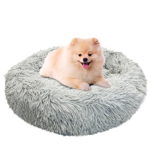 PINVNBY Hundebetten, beruhigendes Donut-Hundebett, rund, flauschig, für kleine Hunde und Kätzchen, waschbar, Welpenbett mit rutschfester Unterseite, Haustierbett (Grau, 50,8 cm) von PINVNBY