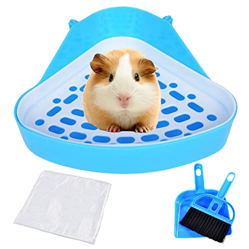 PINVNBY Katzentoilette für Kaninchen, Toilette, Töpfchentrainer, Ecktoilette mit Kehrschaufel, Pinzette und Matte für ausgewachsene Meerschweinchen, Kaninchen, Kleintiere, Käfigtoilette (blau) von PINVNBY