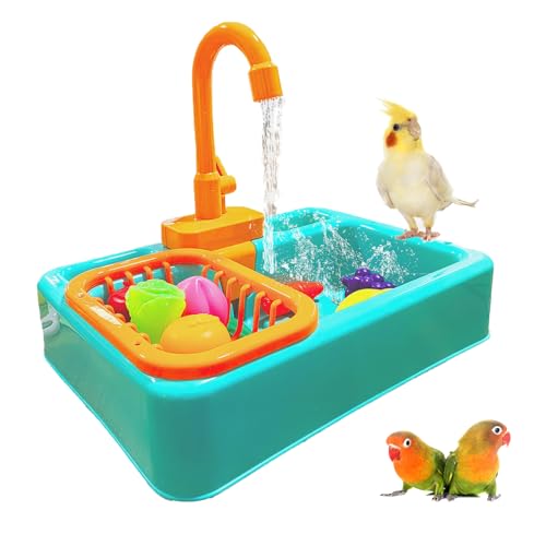 PINVNBY Papageienbadewanne Vogel Automatische Badewanne mit Wasserhahn Multifunktionale Sittich Duschbox Vogel Badezimmer Spielzeug für kleine mittelgroße Vögel von PINVNBY