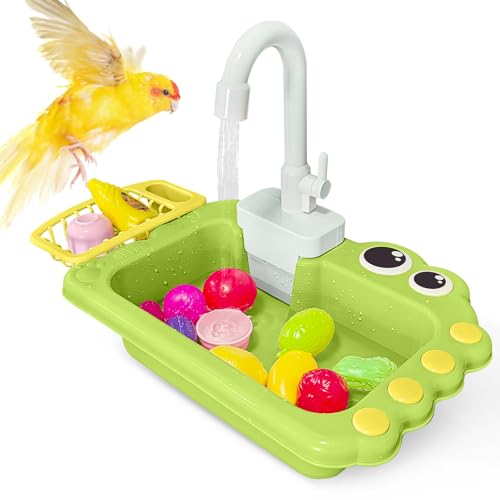 PINVNBY Papageien-Badewanne Vogel Automatische Badewanne mit Wasserhahn Multifunktionale Sittich Duschbox Vogel Badezimmer Spielzeug Käfig Zubehör für kleine mittelgroße Vögel (Grün von PINVNBY