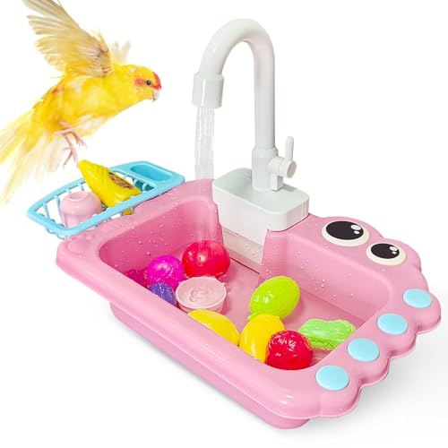 PINVNBY Papageien-Badewanne Vogel Automatische Badewanne mit Wasserhahn Multifunktionale Sittich Duschbox Vogel Badezimmer Spielzeug Käfig Zubehör für kleine mittelgroße Vögel (Rosa von PINVNBY