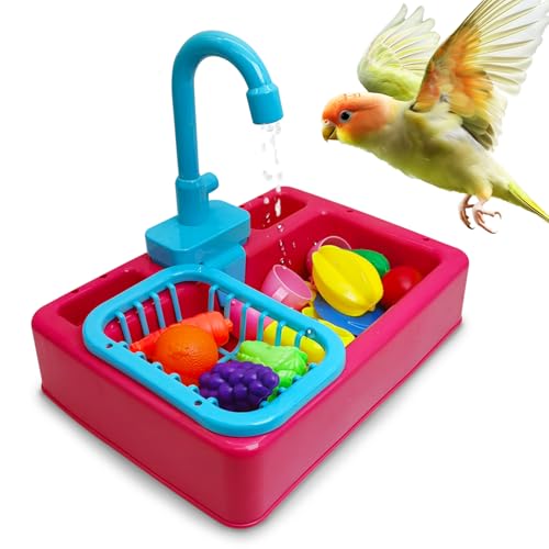 PINVNBY Papageien-Badewanne Vogel Automatische Badewanne mit Wasserhahn Multifunktionale Sittich Duschbox Vogel Badezimmer Spielzeug Käfig Zubehör für kleine mittelgroße Vögel (Rot von PINVNBY