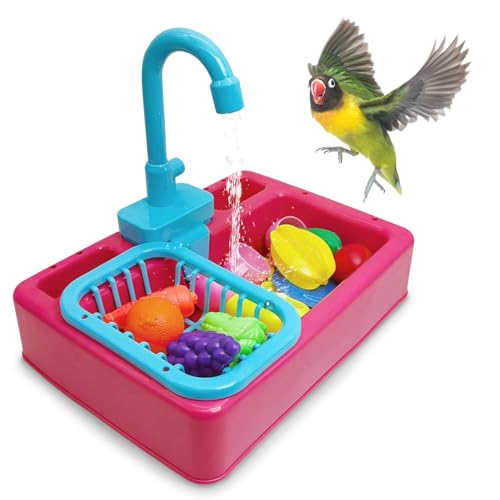 PINVNBY Papageien-Badewanne Vogel Automatische Badewanne mit Wasserhahn Multifunktionale Sittich Duschbox Vogel Badezimmer Spielzeug Käfig Zubehör für kleine mittelgroße Vögel (Rot von PINVNBY