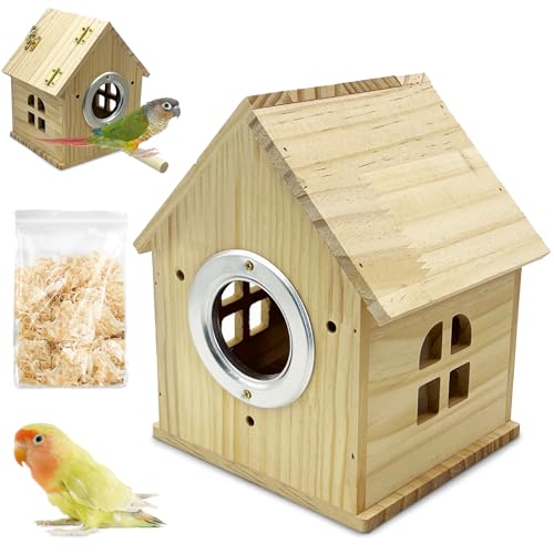 PINVNBY Sittich Nistkasten Vogelhaus für Käfig Holz Paarungskasten Vogelzuchtkasten für Lovebirds, Kakadu, Wellensittich, Finken, Kanarienvögel Kleine und mittelgroße Vögel (M: 20,1 x 16,0 x 14,8 cm) von PINVNBY