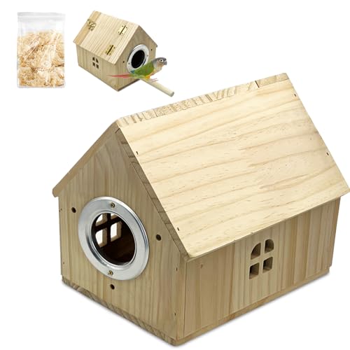 PINVNBY Sittich-Nistkasten Vogelhaus für Käfig Holz Paarungskasten Vogelzuchtkasten für Lovebirds, Kakadu, Wellensittich, Finken, Kanarienvögel für kleine und mittelgroße Vögel (L: 20,1 x 17,3 x 17 von PINVNBY