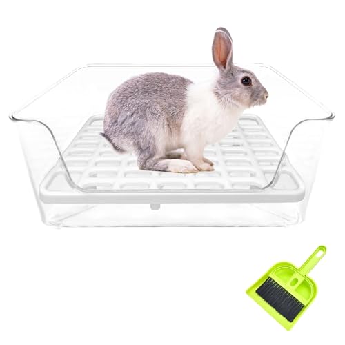 PINVNBY Transparente Kaninchentoilette, Kaninchen, Eckstreu, Bettwäsche, Katzenkäfig, Töpfchentrainer, Haustiertoilette mit Reinigungswerkzeugen für Meerschweinchen, Chinchilla, Frettchen (weiß) von PINVNBY