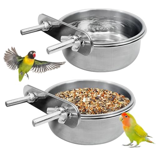 PINVNBY Vogelnapf aus Edelstahl für Papageien, Futter und Wasser mit Klemmhalter, Vogelfutterstation, Schalen für Nymphensittiche, Tauben, Wellensittiche, afrikanische Graupapageien, 2 Stück PINVNBY Vogelnapf aus Edelstahl für Papageien, Futter und Wasser mit Klemmhalter, Vogelfutterstation, Schalen für Nymphensittiche, Tauben, Wellensittiche, afrikanische Graupapageien, 2 Stück von PINVNBY
