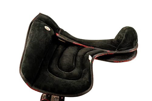 PIONEER Bareback-Sattel 50x45 aus Wildleder - Reitsattel für natürliche Reitweise, Made in Italy - Polsterung aus Watte und Memory Foam - Neopren-Sattelgurt - Schwarz von PIONEER