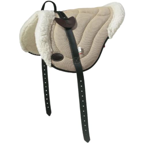 PIONEER Reitsattel aus Baumwolle und Wolle, geformt für Naturreiten, Amerikanischer Reitsattel Made in Italy mit Wattepolsterung, Bareback 55x45cm mit Neoprengurt - Beige von PIONEER