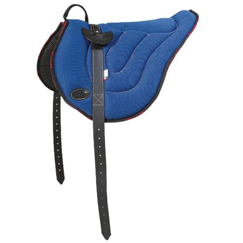 PIONEER Reitsattel aus widerstandsfähigem und atmungsaktivem Air Mesh für Natural Horsemanship, Made in Italy Comfort, Bareback geformt 53x45cm mit Neoprengurt - Blau von PIONEER