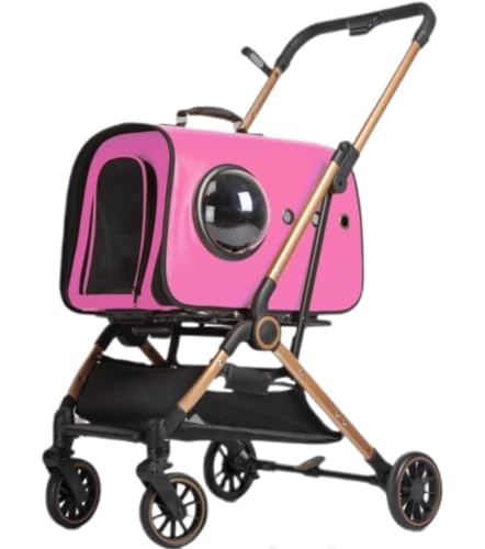 Haustier-Kinderwagen Zusammenklappbarer Reise-Haustier-Kinderwagen Mit 4 Rädern Und Abnehmbarem Träger Für Kleine, Mittelgroße Katzen Und Hunde Hunde-Kinderwagen(Pink) von PIPONS