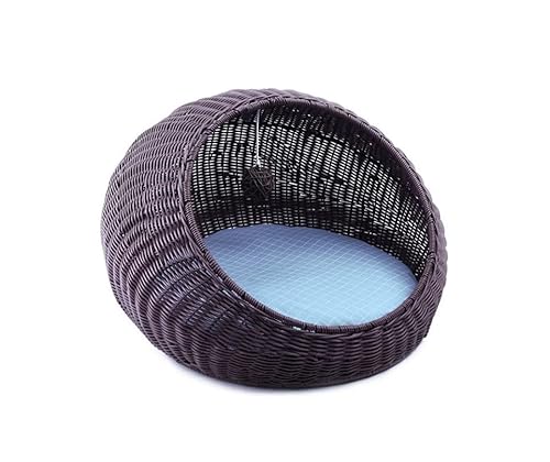 Hundebett Katzenhöhlenbett Rattan-Haustierbett, Süßes Katzennest, Geschlossenes Katzenkissenbett, Warm Halten, Haustier-Katzenbett, Handgewebtes Katzen- Und Hundebett Mit Kissen, Waschbar Haustier-Kat von PIPONS