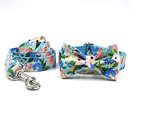 Hundeleine Klassische Blaue Blumen-Haustierhalsbänder Für Hunde Reflektierendes Hundehalsband, Verstellbar, Strapazierfähig, Fliege, Hundehalsband Und Leine Im Set Führleine für Hunde (Color : A, SI von PIPONS