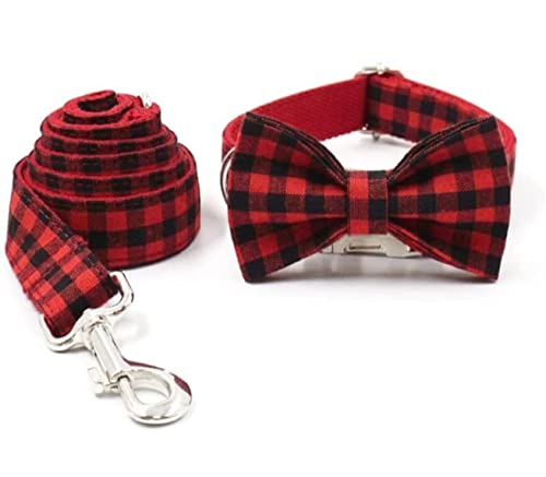 Hundeleine Klassische Hundehalsband Classic Schwarz Rot Plaid Print Personalisiertes Hundehalsband Langlebig Weich Und Bequem Bowtie Hundehalsband Haustier Geschenk Führleine für Hunde (Color : Rood von PIPONS