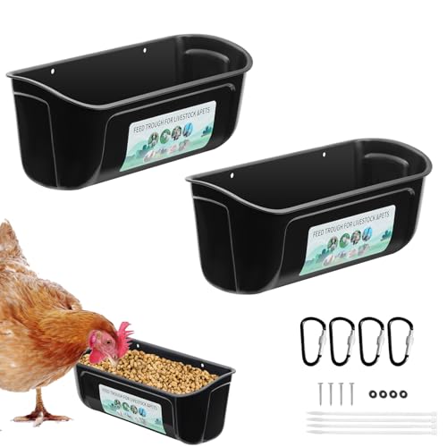 PIREKZUNT 2 Stück hängende Zaun-Futtertrog mit Clips, vielseitiger Futterbehälter für Huhn, Ziege, Ente, Schaf, Ferkel, Pferd, Hirsch, Gans, 4,5 Quart Geflügel und Vieh Futterstation (schwarz) von PIREKZUNT