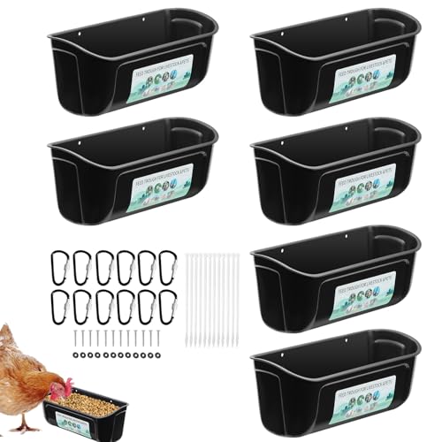 PIREKZUNT 6 Stück hängende Zaun-Futtertrog mit Clips, vielseitiger Futterbehälter für Huhn, Ziege, Ente, Schaf, Ferkel, Pferd, Hirsch, Gans, 4,5 Quart Geflügel und Vieh Futterstation (schwarz) von PIREKZUNT