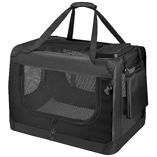 PISPETS Transporttasche für Haustiere Hunde und Katzen, S(50x34x36cm), Klappbar Transportbox - Träger und Käfig in einem (Schwarz) von PISPETS