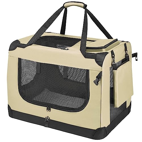 PISPETS Transporttasche für Haustiere Hunde und Katzen, XL(82x58x58cm), Klappbar Transportbox - Träger und Käfig in einem (Beige) von PISPETS