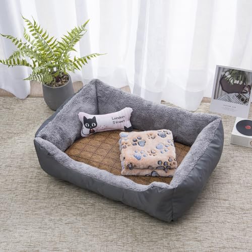 PIURUF Hochwertiges großes beruhigendes Hunde- und Katzenbett, Haustier-Sofa mit Matte und Spielzeug, Plüsch-Haustierbett für Welpen, Hundeausruhen, Schlafkissen, Matratze, rutschfestes Kätzchenbett von PIURUF