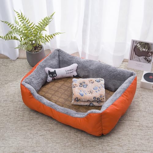 PIURUF Hochwertiges großes beruhigendes Hunde- und Katzenbett, Haustier-Sofa mit Matte und Spielzeug, Plüsch-Haustierbett für Welpen, Hundeausruhen, Schlafkissen, Matratze, rutschfestes Kätzchenbett von PIURUF