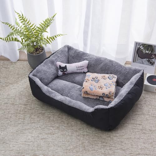 PIURUF Hochwertiges großes beruhigendes Hunde- und Katzenbett, Haustier-Sofa mit Matte und Spielzeug, Plüsch-Haustierbett für Welpen, Hundeausruhen, Schlafkissen, Matratze, rutschfestes Kätzchenbett von PIURUF