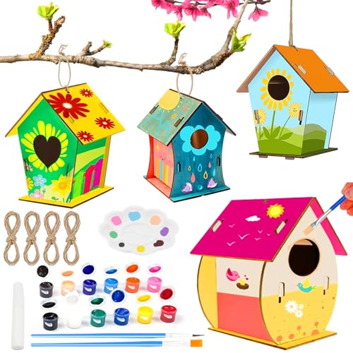 4 Stück DIY Vogelhaus Bausatz Für Kinder, Vogelhaus Bausatz Kinder, Vogelhaus Basteln Kinder, Vogelhaus Holz Bausatz, Spielzeug Geschenke Für Jungen Mädchen, Holz Vogelhaus Puzzle Machen Set von PIWOSGOL