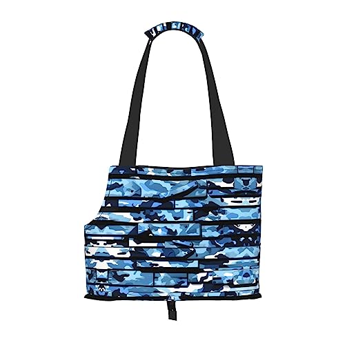 Blaue Camouflage-Druck-Haustier-Tragetasche,Hund Katze Reisetasche,Tragbare Tasche Träger für kleine bis mittelgroße Katzen und kleine Hunde von PIXOLE