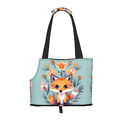 Niedlicher Tier-Fuchs-Blumen-Druck-Haustier-Tragetasche,Hund Katze Reisetasche,Tragbare Tasche Träger für kleine bis mittelgroße Katzen und kleine Hunde von PIXOLE