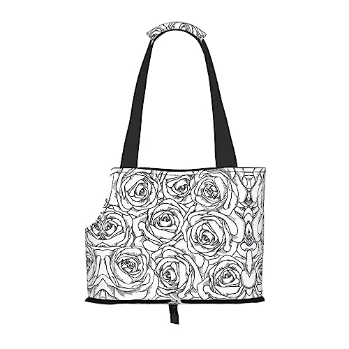 Schwarz Weiß Rose Print Pet Carrier,Hund Katze Reisetasche,Tragbare Tasche Träger für kleine bis mittelgroße Katzen und kleine Hunde von PIXOLE