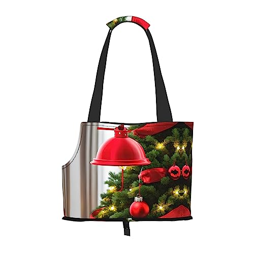 Weihnachtsbaum roter Druck Haustier Tragetasche,Hund Katze Reisetasche,Tragbare Tasche Träger für kleine bis mittelgroße Katzen und kleine Hunde von PIXOLE