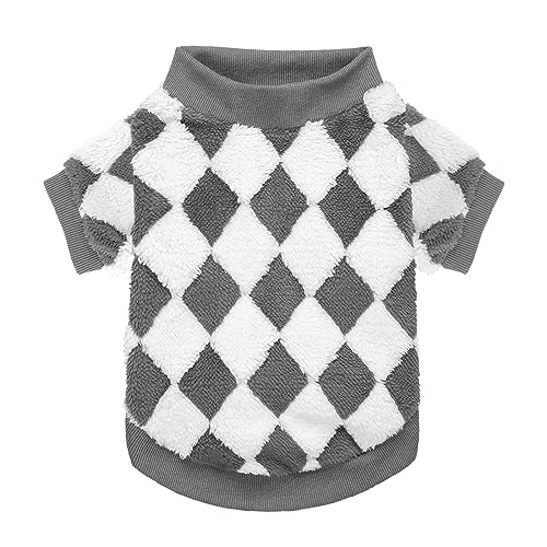 PIXRIY Hund Pullover Plüsch Hundekleidung Plaid Welpen Sweatshirt Weiche Warme Hund Outfits Winter Haustier Kleidung für Kleine Hunde und Katzen (Grau, Medium) von PIXRIY