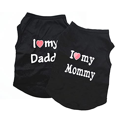 PIXRIY Hunde-Shirt, Aufschrift "Daddy Mommy", Schwarz, Größe L, 2 Stück von PIXRIY