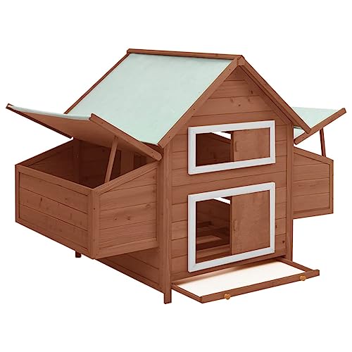 PIXZSSI Hühnerkäfig Outdoor Mokka und Weiß 152x96x110 cm Massivholz Tanne Wasserdichtes Dach Hühnerstall mit einem Fenster Tierkäfige Bodenwanne Kann zur Leichten Reinigung Herausgezogen von PIXZSSI