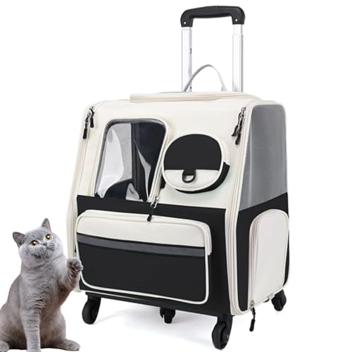 2IN1 Rucksack Trolley, Klappbarer Haustiertrage-Rucksack, Katzenrucksack Reisetasche Mit Rollen, Atmungsaktive Haustier-Reisetrage Für Katzen Und Welpen,Schwarz von PJDDP