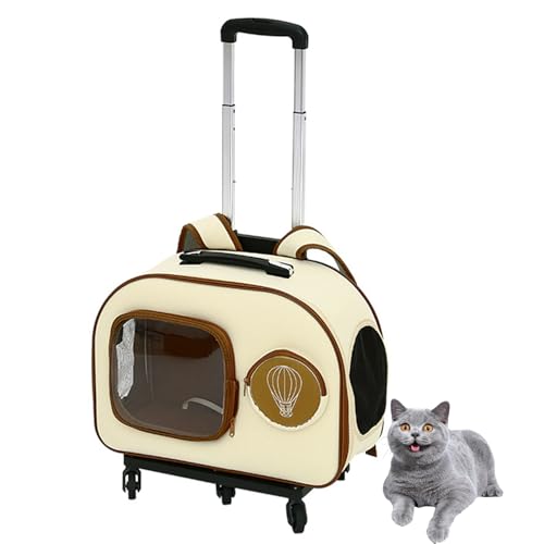 2IN1 Rucksack Trolley Hund Katze Bis 17.5Kg Transporttasche Mit Rollen Hunderucksack Katzentrolley, Atmungsaktive Haustier-Reisetrage Für Katzen Und Welpen von PJDDP