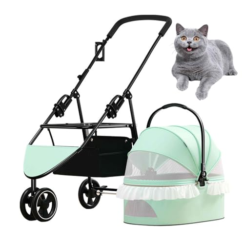 PJDDP 3 in 1 Haustier Kinderwagen, Faltbarer Reise Haustier Kinderwagen Für Katzen & Hunde Mit Abnehmbarer Tragetasche Für Kleine Hunde Und Katzen Unter10 Kg,Grün von PJDDP