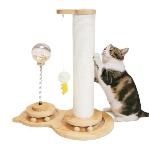 PJDDP 4-In-1-Katzenkratzbaum Mit Hängendem Sisalball, Katzenspielzeug Aus Holz, Ballbahn, Leckfutterspielzeug Für Die Stimulation Von Katzen Und Kätzchen Im Innenbereich von PJDDP