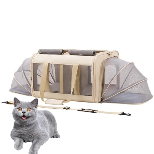 PJDDP Beige Extension,Großer Katzentransportbox Für 2 Katzen Und Kleine Hunde Bis 17.5KG Mit Abnehmbarem Kissen,Faltbare & Erweiterbar Katzentransporttasche von PJDDP