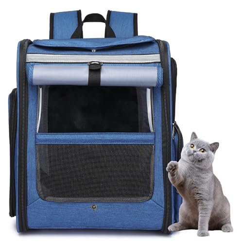 Blau,Katzentransportbox, Haustier Rucksack Mit Netzfenster, Hatmungsaktive Und Leichte Hundetasche Für Kleine Hunde, Katzen Hunde Tragetasche Tragbare Und Faltbare Rucksack von PJDDP