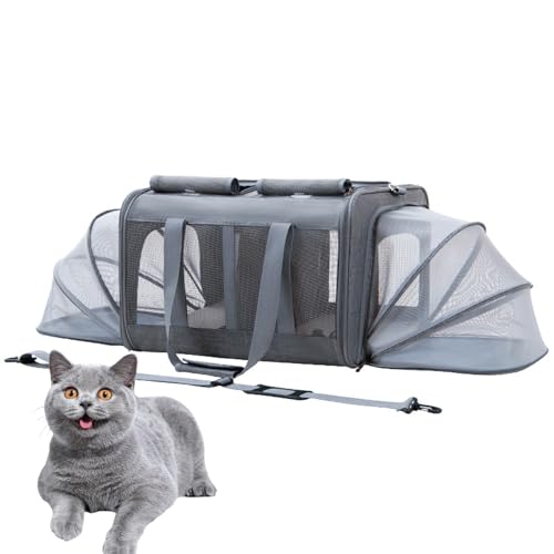 PJDDP Dark Gray Extension,Großer Katzentransportbox Für 2 Katzen Und Kleine Hunde Bis 17.5KG Mit Abnehmbarem Kissen,Faltbare & Erweiterbar Katzentransporttasche von PJDDP