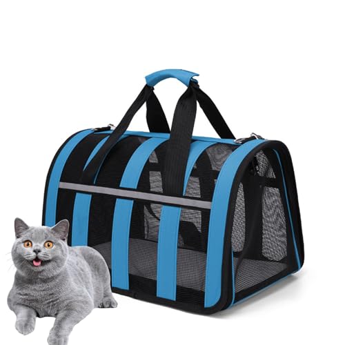 Faltbare Hundetragetasche Katzentragetasche Haustiertragetasche Atmungsaktiv Hundetasche Transportbox Schultertaschen Für Reisen Wandern Camping,Blau,L von PJDDP