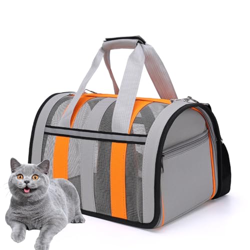 PJDDP Faltbare Hundetragetasche Katzentragetasche Haustiertragetasche Atmungsaktiv Hundetasche Transportbox Schultertaschen Für Reisen Wandern Camping,Grau,M von PJDDP