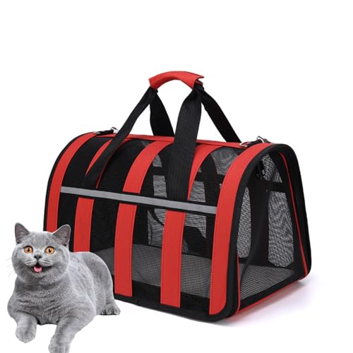 Faltbare Hundetragetasche Katzentragetasche Haustiertragetasche Atmungsaktiv Hundetasche Transportbox Schultertaschen Für Reisen Wandern Camping,Rot,L von PJDDP