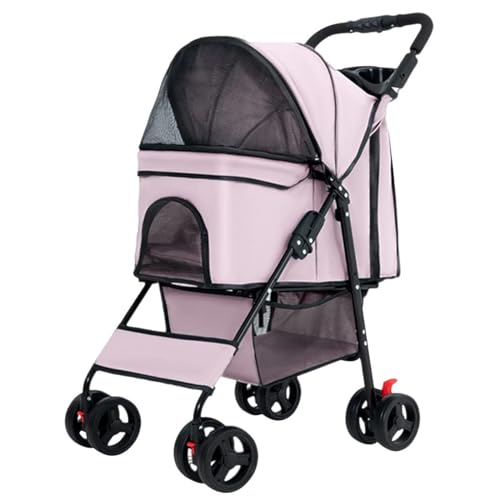 PJDDP Haustier-Kinderwagen, Faltbarer 4-Rad-Haustier-Kinderwagen, Hunde-Katzen-Kinderwagen Für Mittelgroße Kleine Hunde Und Katzen, Inklusive 360-Grad-Drehgelenk Am Vorderrad,Rosa von PJDDP