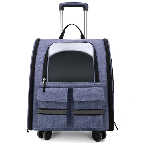 Haustier-Reisetrage, Haustiertrage-Rucksack Mit Abnehmbarem Trolley, Multifunktionaler Haustier-Rucksack Mit 4 Rädern, Atmungsaktive Haustier-Reisetrage Für Katzen Und Welpen,Lila von PJDDP