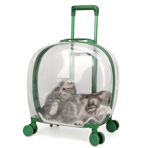 Haustier-Trolley, Transparenter Haustiertransportrucksack, Transparente Kapsel-Haustier-Reisetasche Für Kleine Und Mittlere Hunde/Katzen,Grün von PJDDP