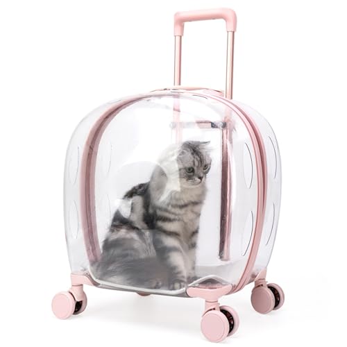 Haustier-Trolley, Transparenter Haustiertransportrucksack, Transparente Kapsel-Haustier-Reisetasche Für Kleine Und Mittlere Hunde/Katzen,Rosa von PJDDP