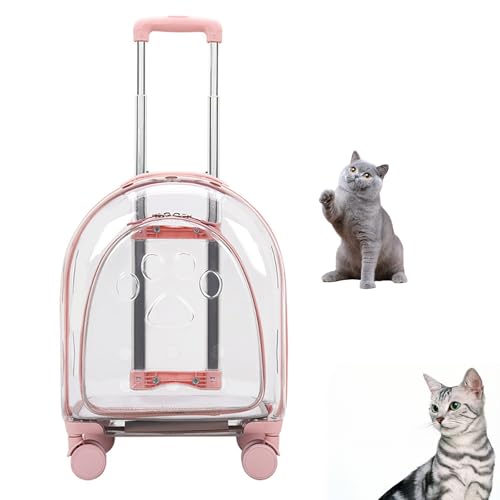 Haustier-Trolley, Transparenter Haustiertransportrucksack, Transparente Kapsel-Haustier-Reisetasche Für Kleine Und Mittlere Hunde/Katzen,Rosa von PJDDP